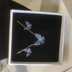 925 Sterling Silver Rose Gold Blue Butterfly Necklace Earrings Set